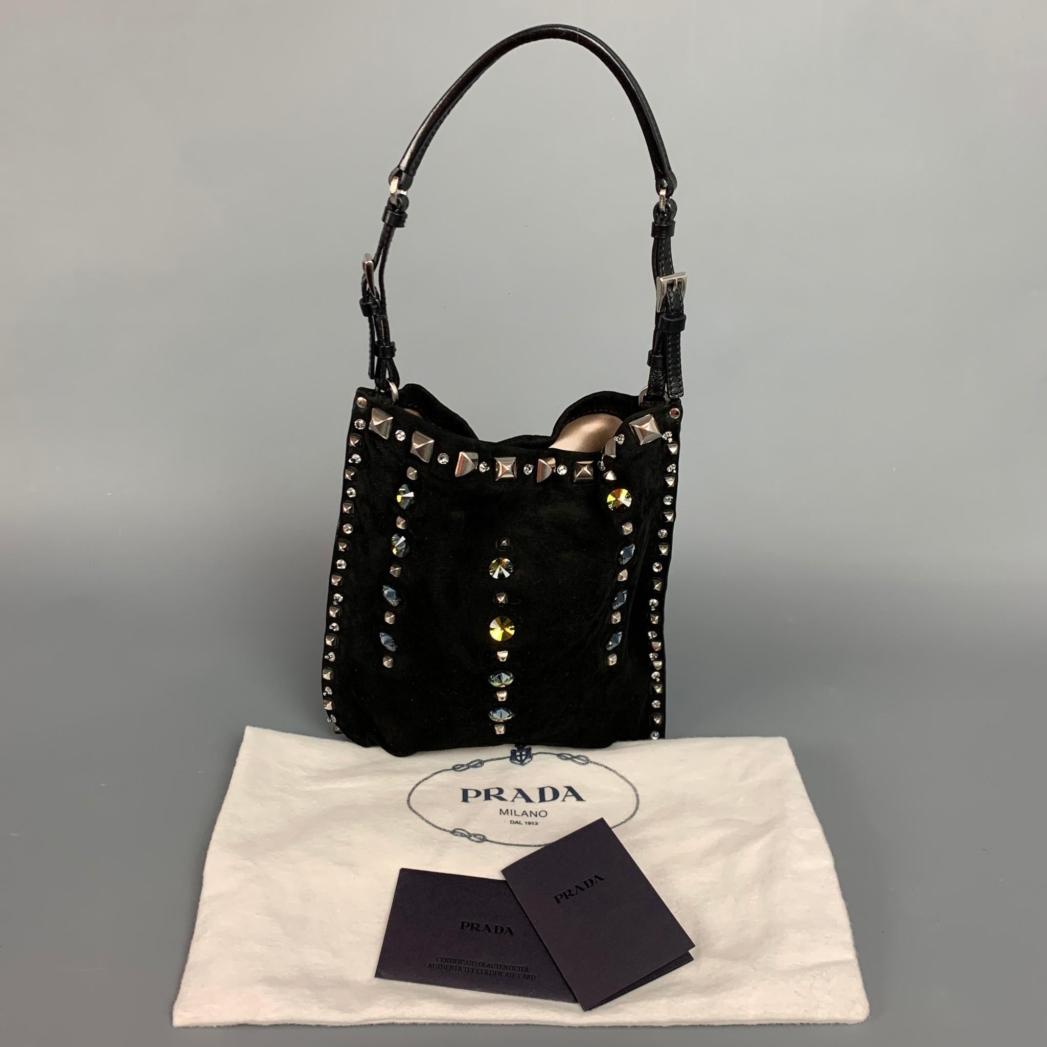 PRADA Black Suede Embellished Rhinestones Evening Handbag 5