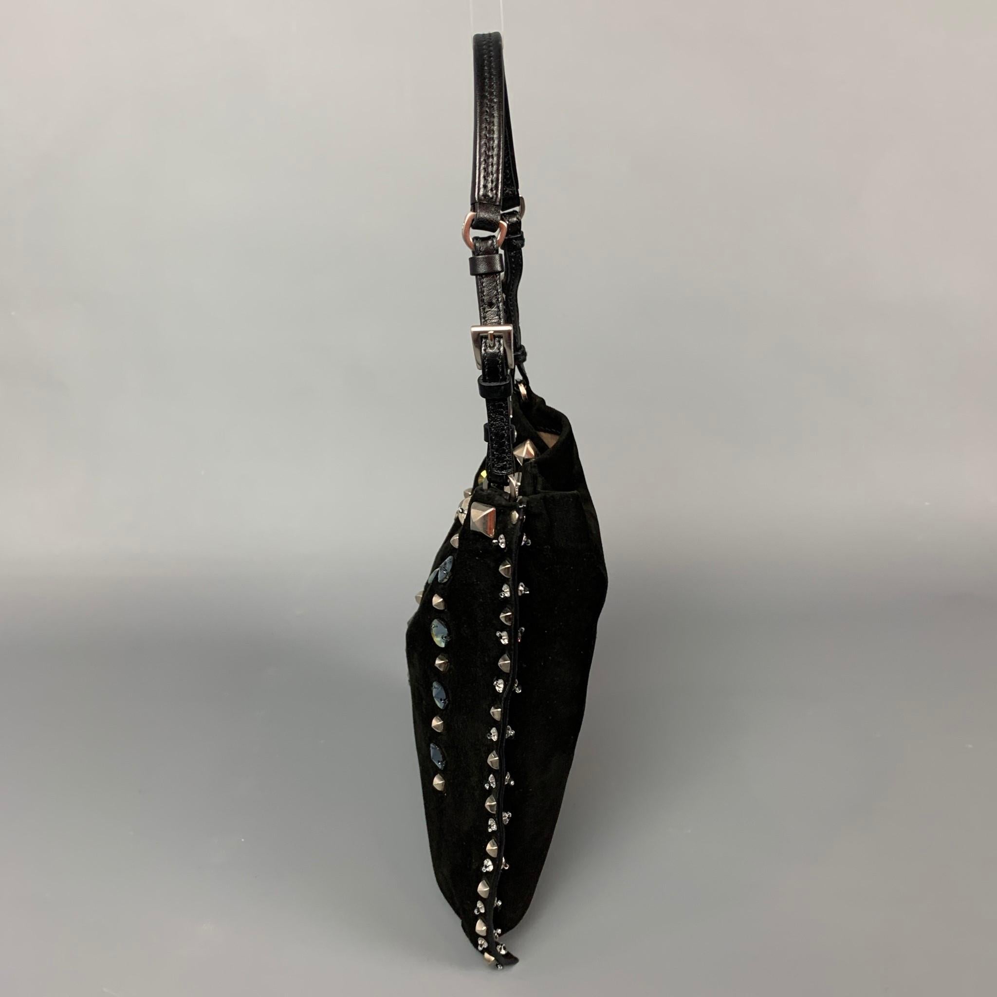 PRADA Black Suede Embellished Rhinestones Evening Handbag In Good Condition In San Francisco, CA