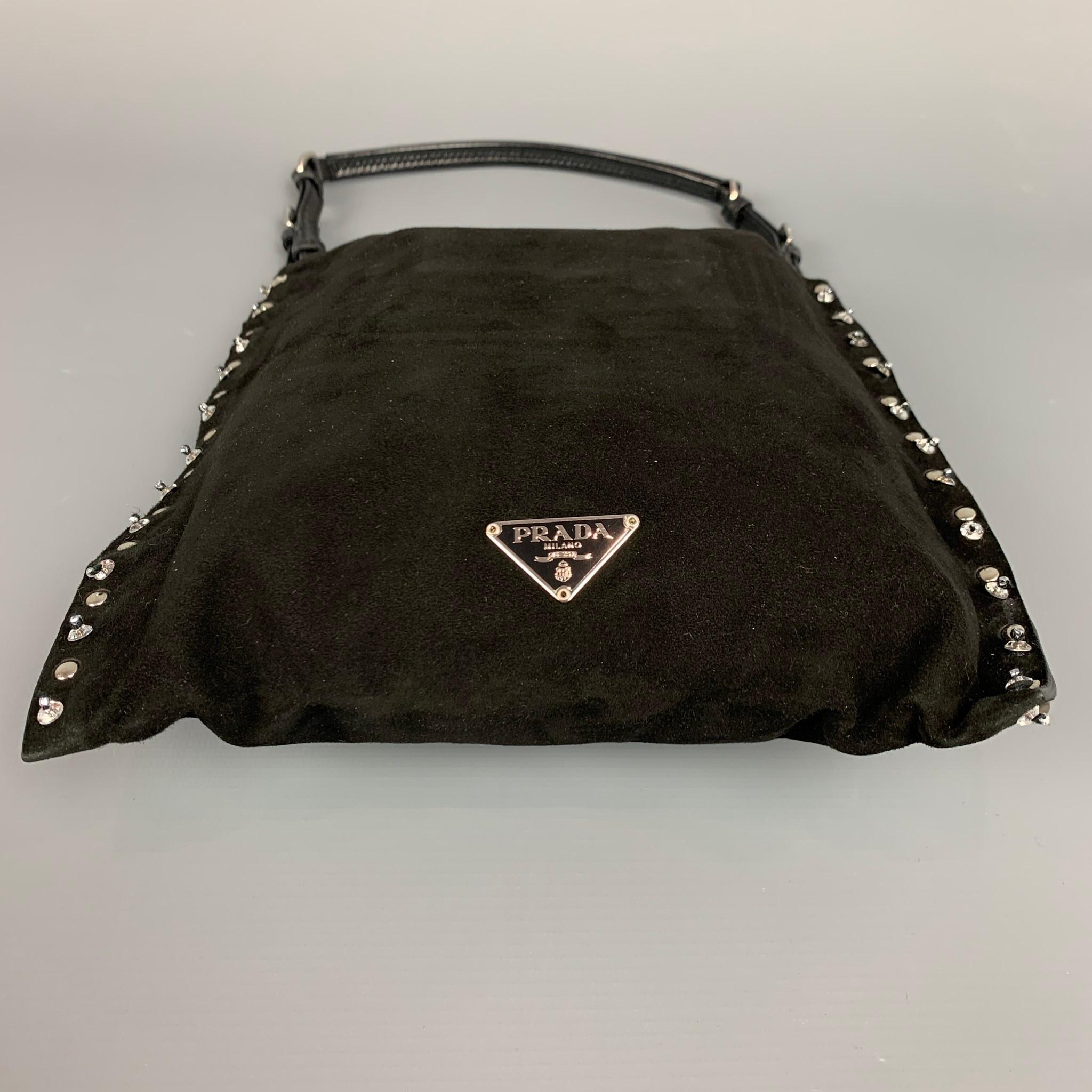 Women's PRADA Black Suede Embellished Rhinestones Evening Handbag