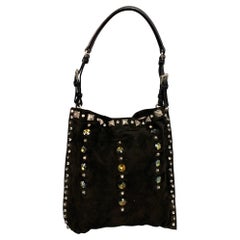 PRADA Black Suede Embellished Rhinestones Evening Handbag