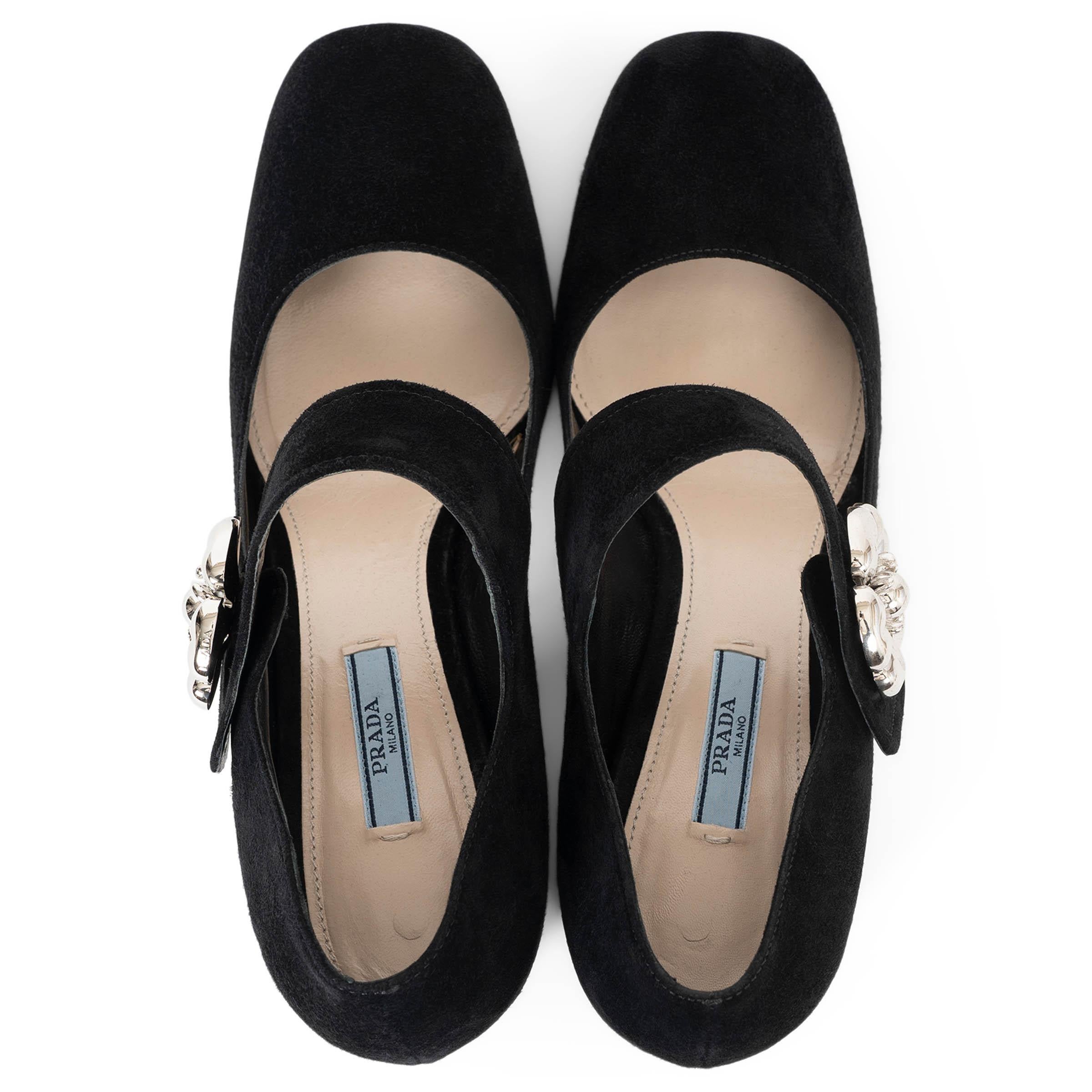 De las mujeres PRADA ante negro FLOR EMBELLECED MARY JANE Bombas Zapatos 39 en venta