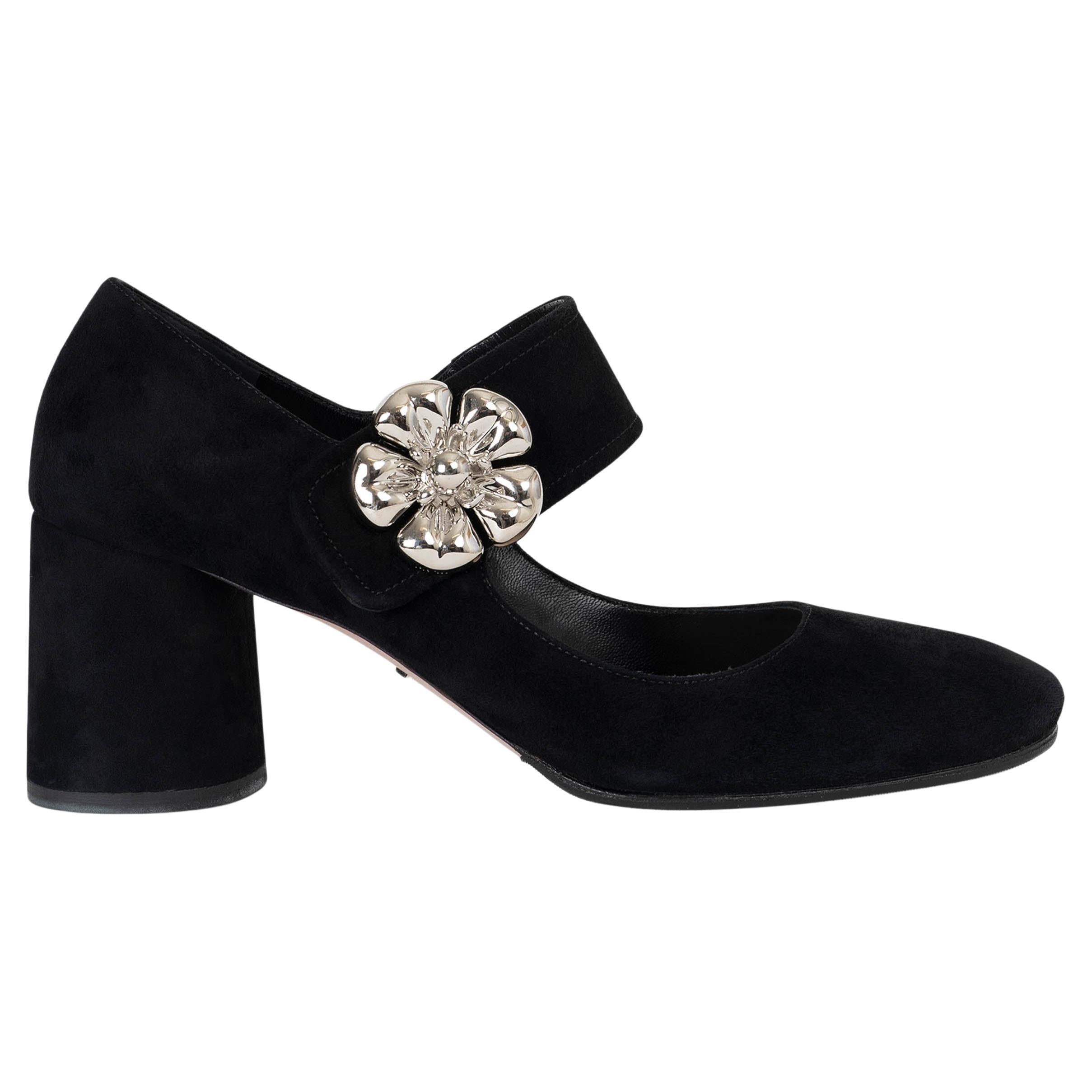 PRADA ante negro FLOR EMBELLECED MARY JANE Bombas Zapatos 39 en venta