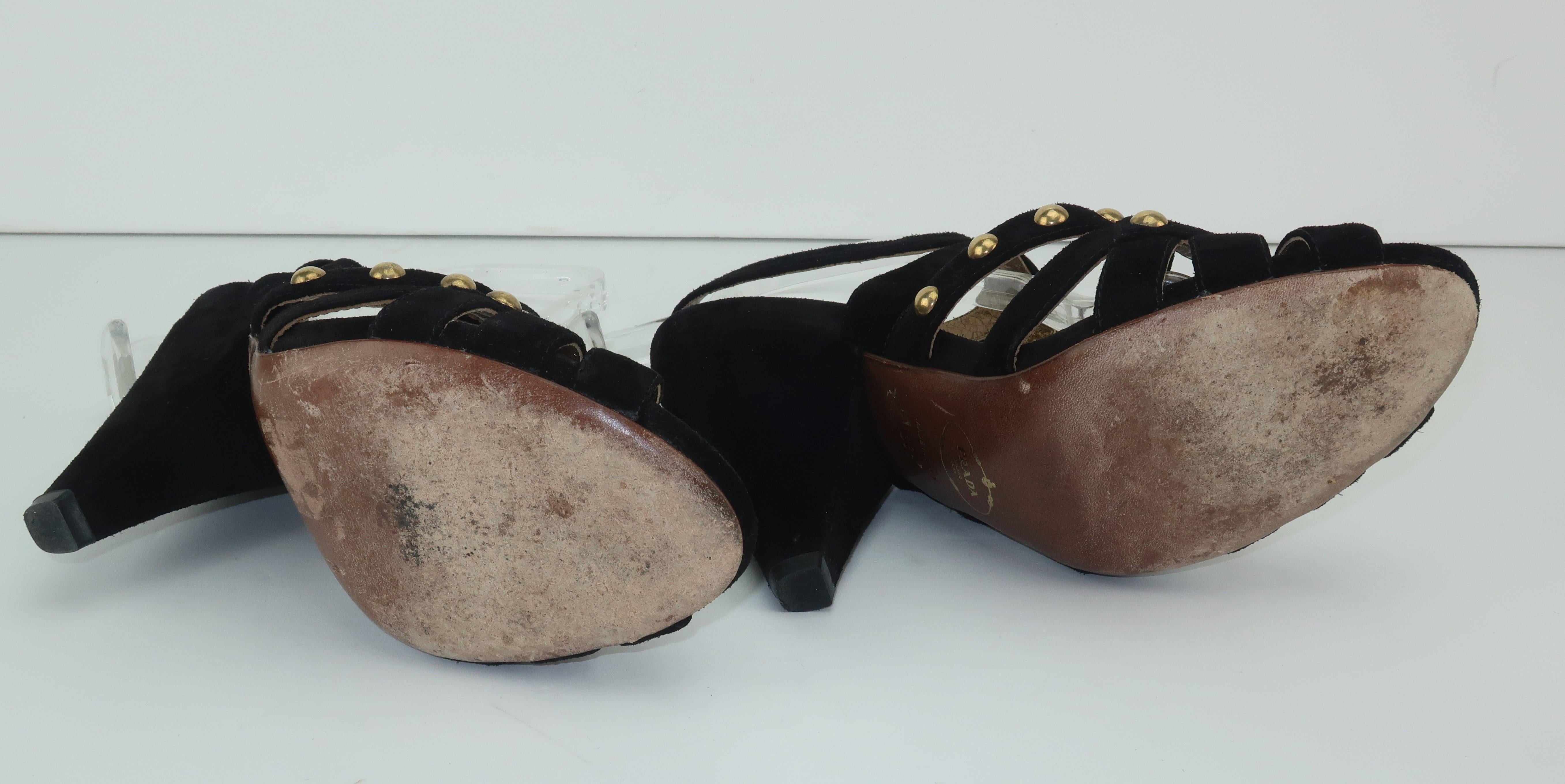 Prada Black Suede & Gold Stud Sandals Shoes Sz 38 For Sale 3