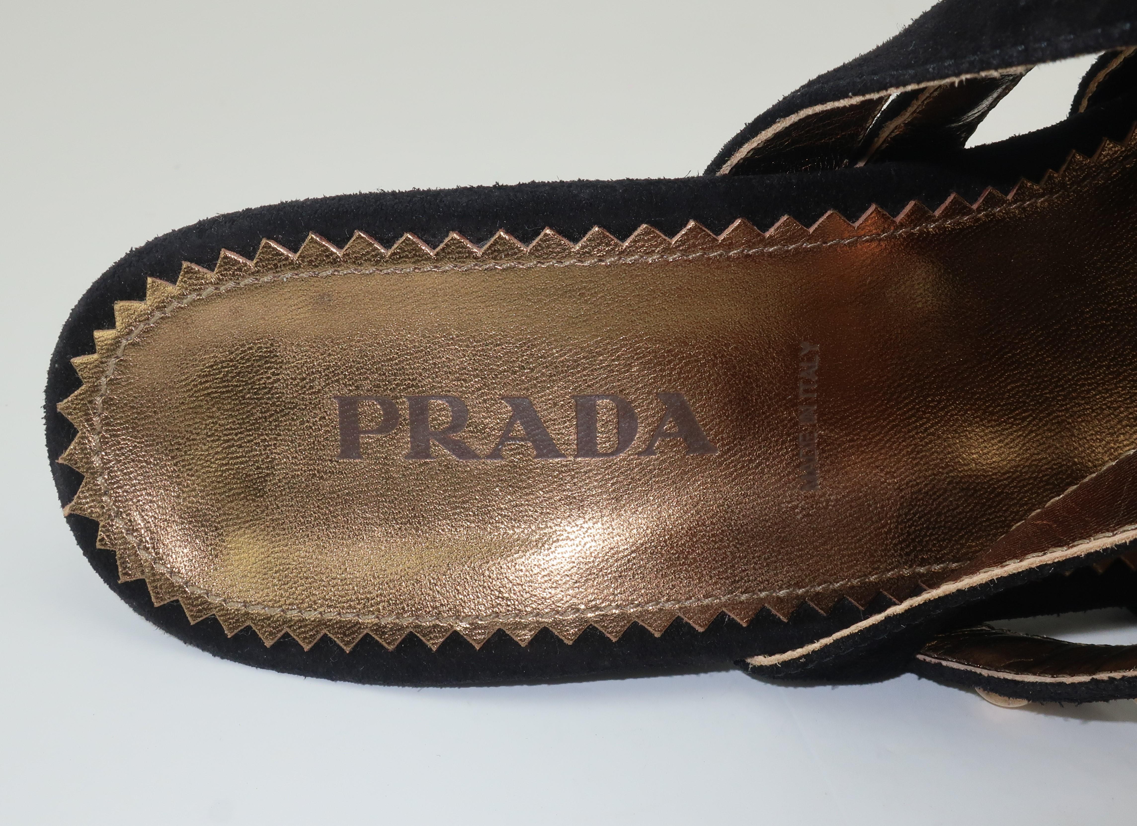 Prada Black Suede & Gold Stud Sandals Shoes Sz 38 For Sale 4