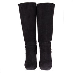 PRADA black suede HARNESS Knee High Boots Shoes 40.5