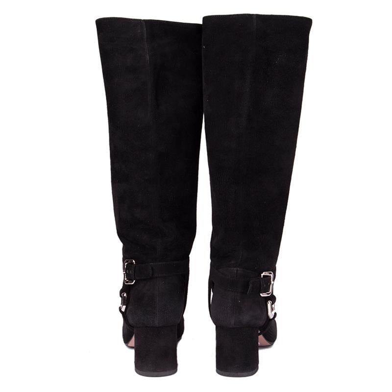 PRADA black suede HARNESS Knee High Boots Shoes 40.5 In Excellent Condition In Zürich, CH