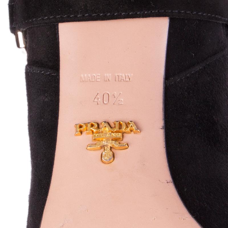 Women's PRADA black suede HARNESS Knee High Boots Shoes 40.5
