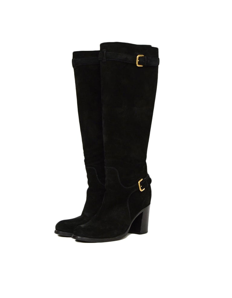 black suede heeled boots