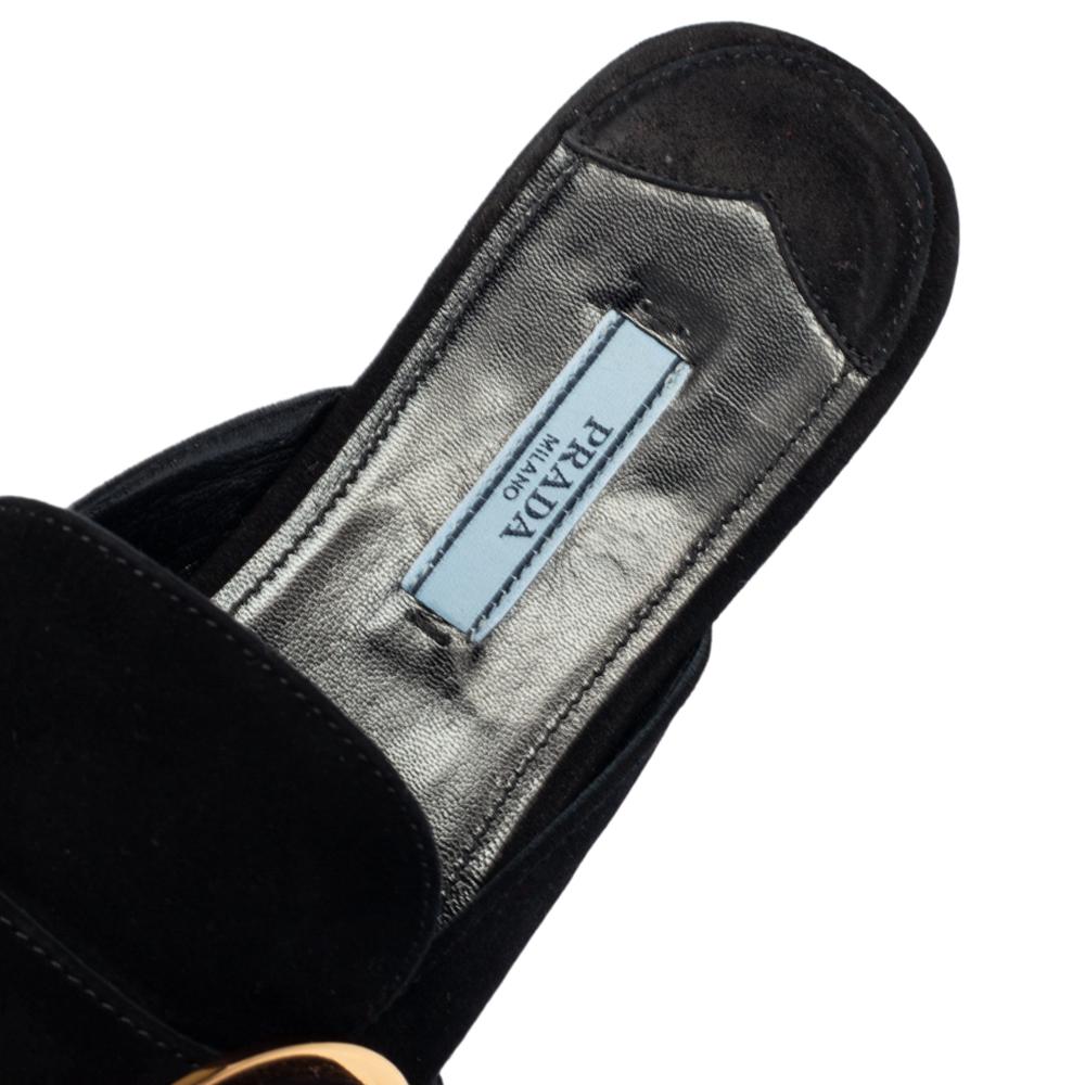 Prada Black Suede Kiltie Fringed Mule Sandals Size 38 2