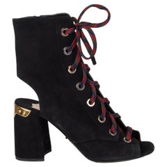 PRADA black suede LACE UP OPE TOE ANKLE Boots Shoes 38