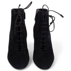 PRADA black suede LACE UP STILETTO Ankle Boots Shoes 37.5
