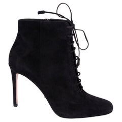 PRADA black suede LACE UP STILETTO Ankle Boots Shoes 37.5