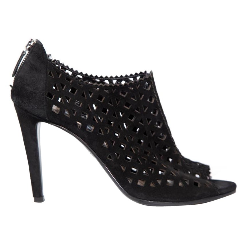 Prada Black Suede Lasercut Pattern Heels Size IT 39