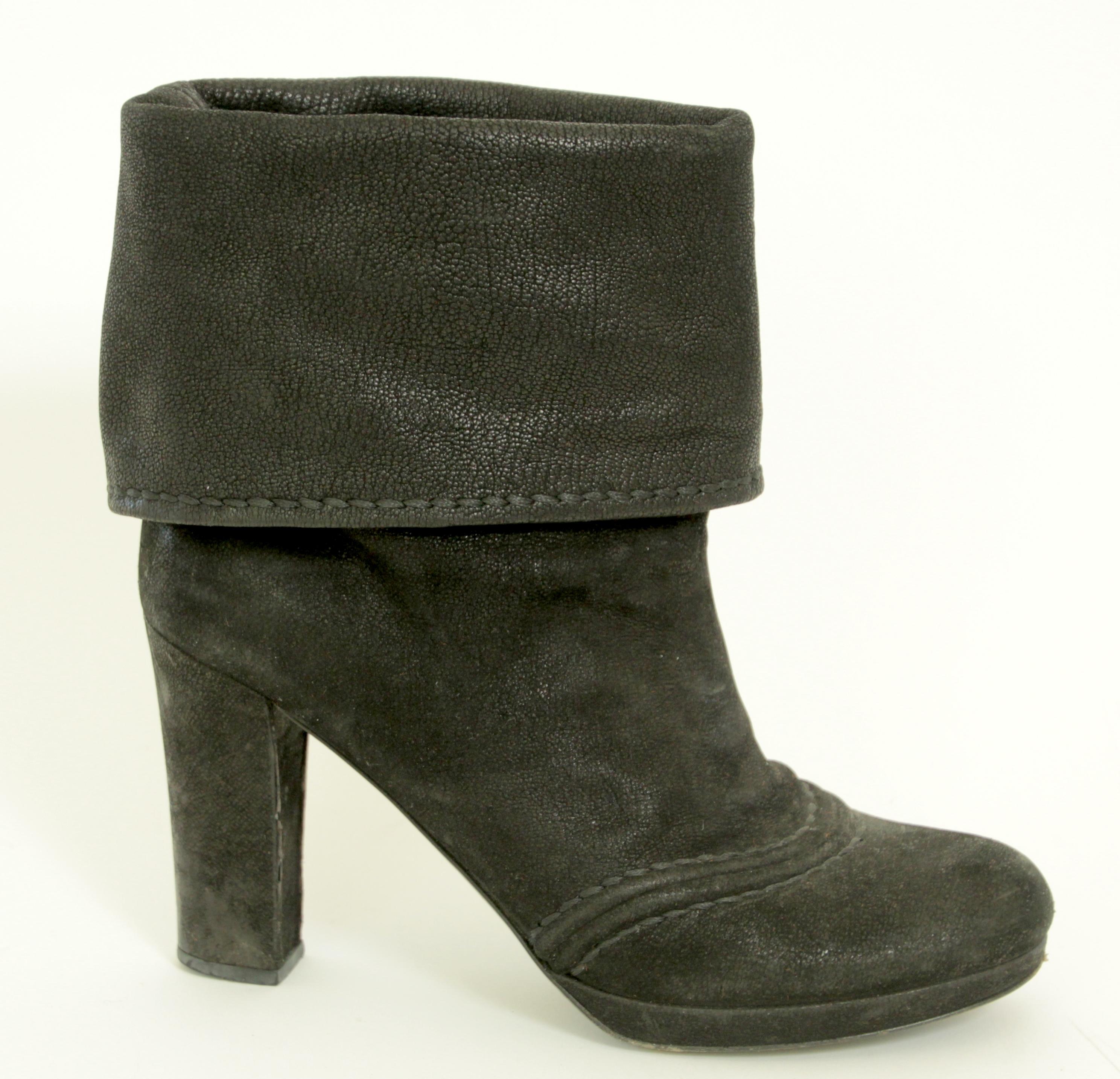 Prada Black Suede Leather Ankle Boots Size EU 37 Italy For Sale 8