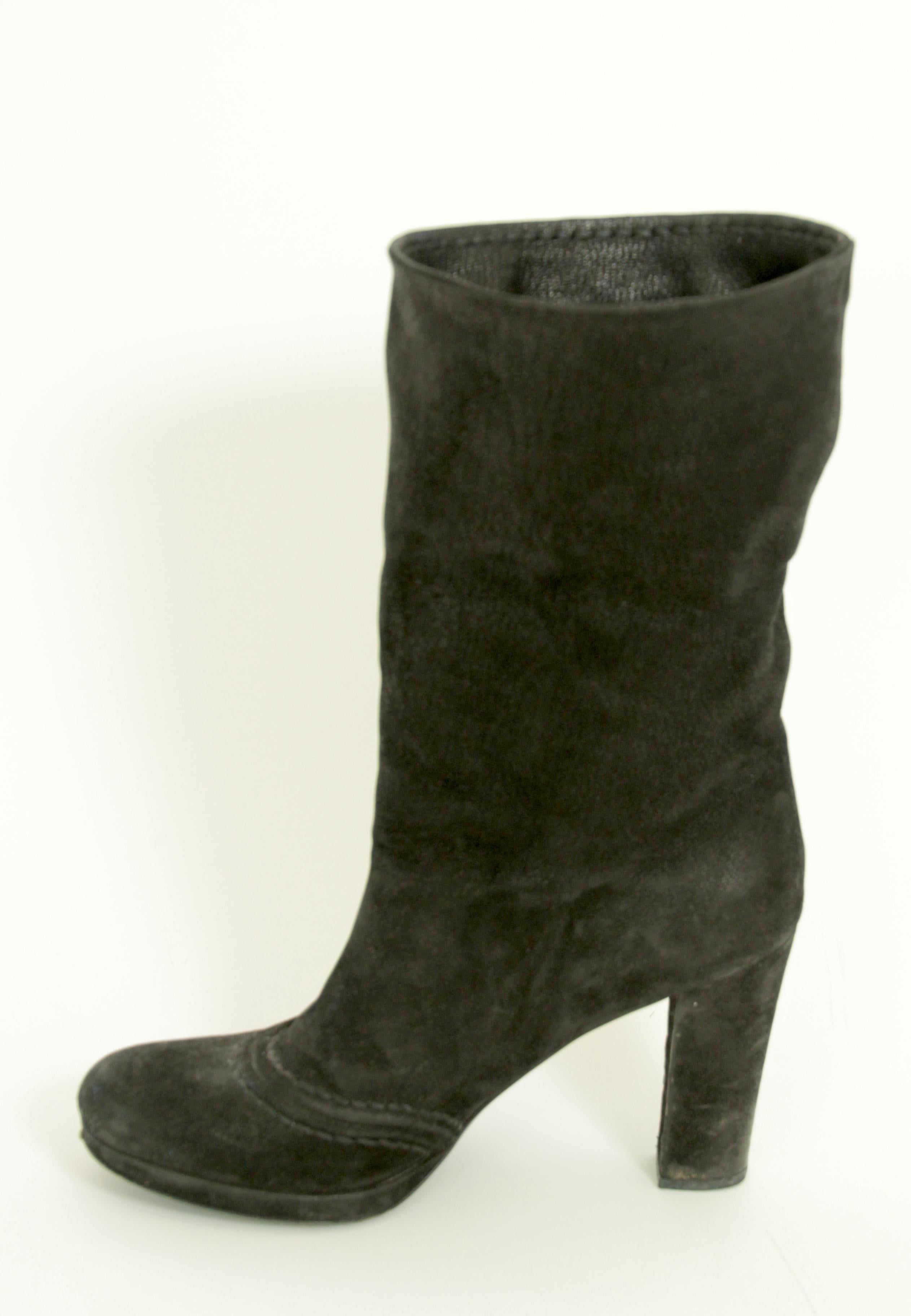 Prada Black Suede Leather Ankle Boots Size EU 37 Italy For Sale 9