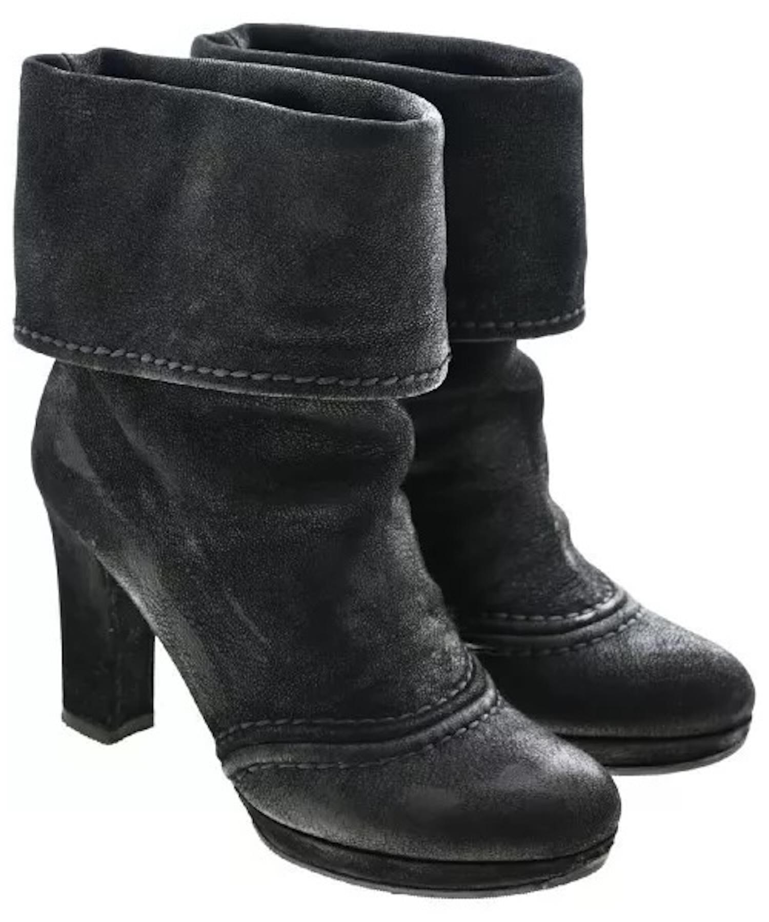 Prada Black Suede Leather Ankle Boots Size EU 37 Italy For Sale 2