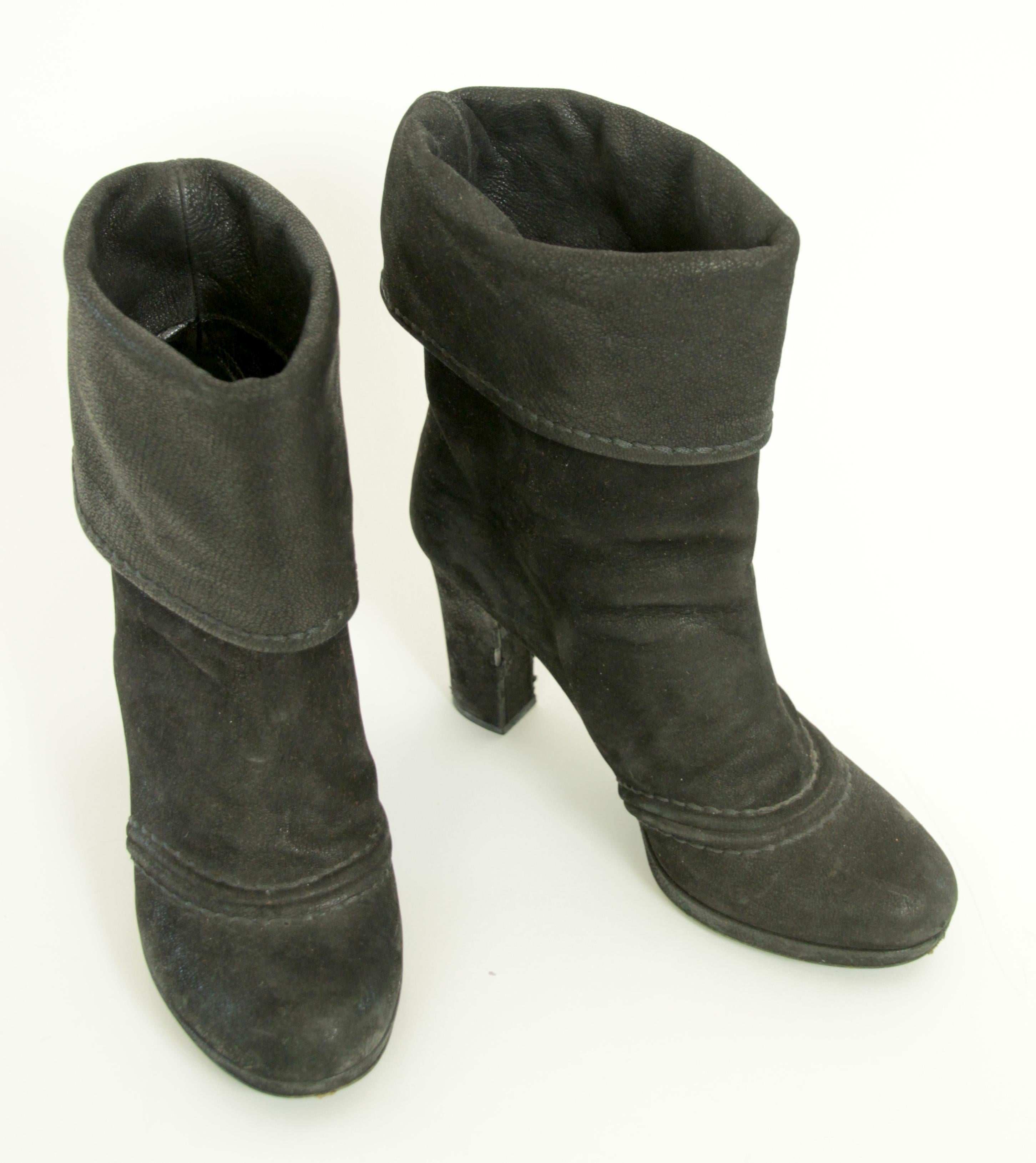 Prada Black Suede Leather Ankle Boots Size EU 37 Italy For Sale 5
