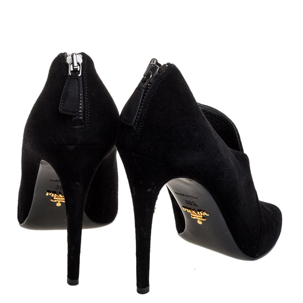 Women's Prada Black Suede Leather Peep Toe Ankle Booties Size 38.5