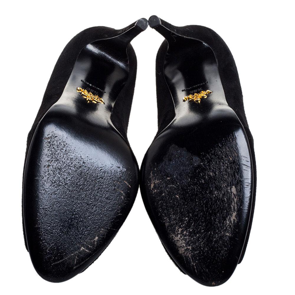 Prada Black Suede Leather Peep Toe Ankle Booties Size 38.5 3