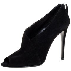 Prada Black Suede Leather Peep Toe Ankle Booties Size 38.5