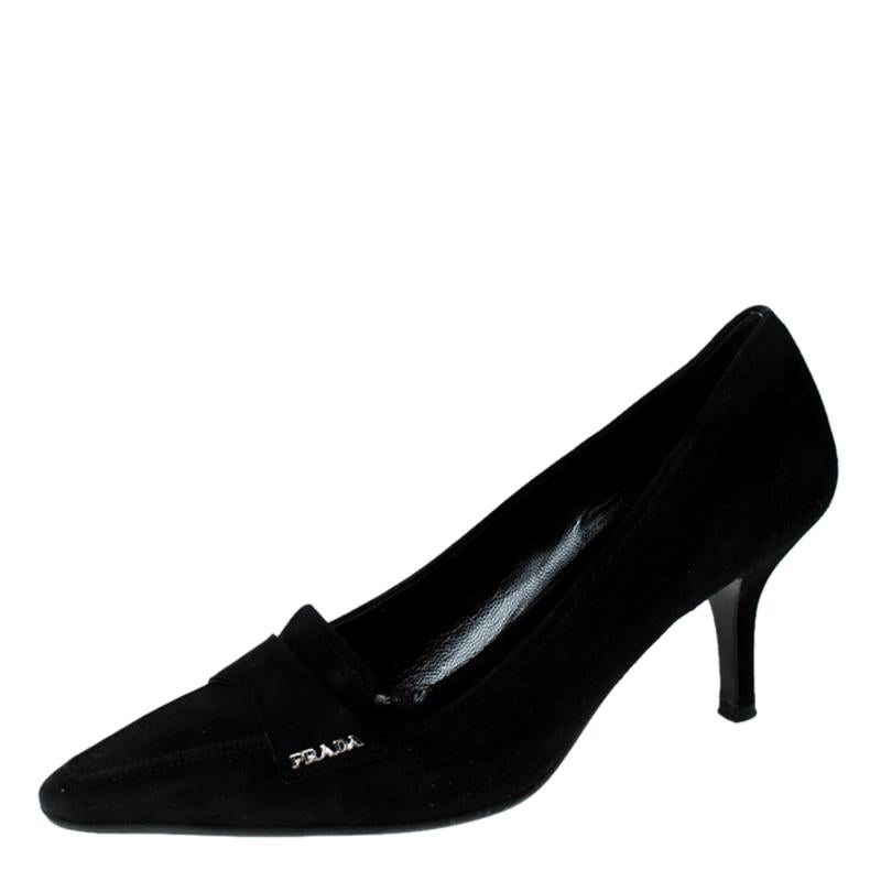 Fashion-forward and chic, these well-designed pumps are made of suede. These Prada pumps epitomize class and elegance. They feature pointed toes, leather insoles and 8 cm heels. Get this pair of pumps today.

Includes: Original Dustbag, Branded Box,