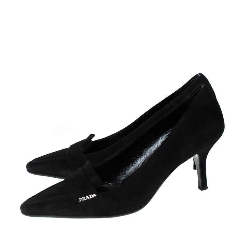 Prada Black Suede Leather Pointed Toe Pumps Size 37 3