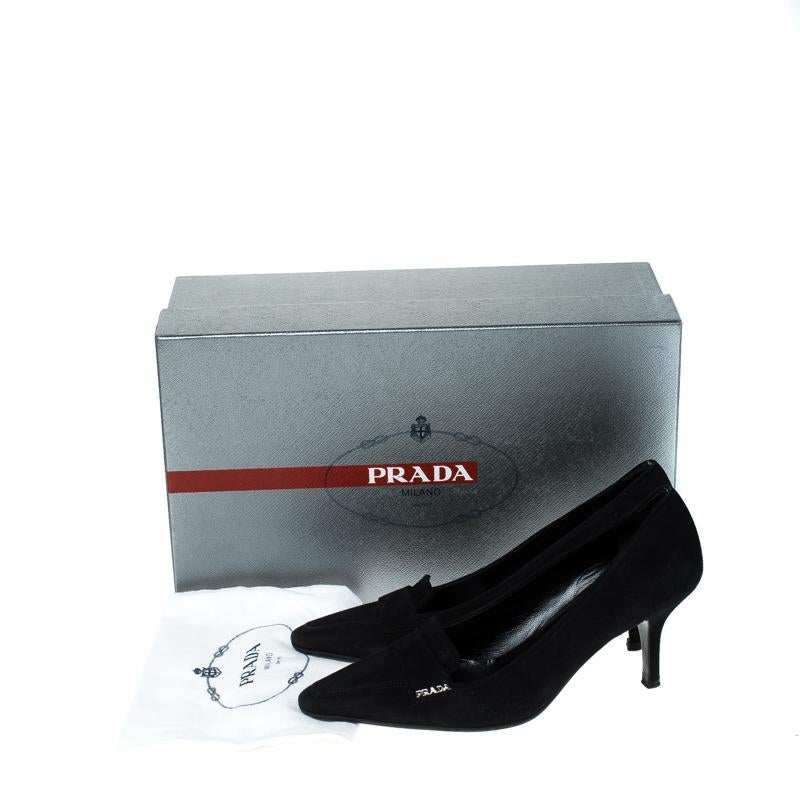 Prada Black Suede Leather Pointed Toe Pumps Size 37 4
