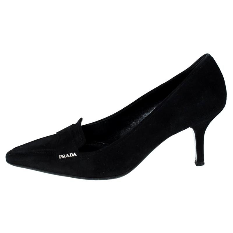 Prada Black Suede Leather Pointed Toe Pumps Size 37