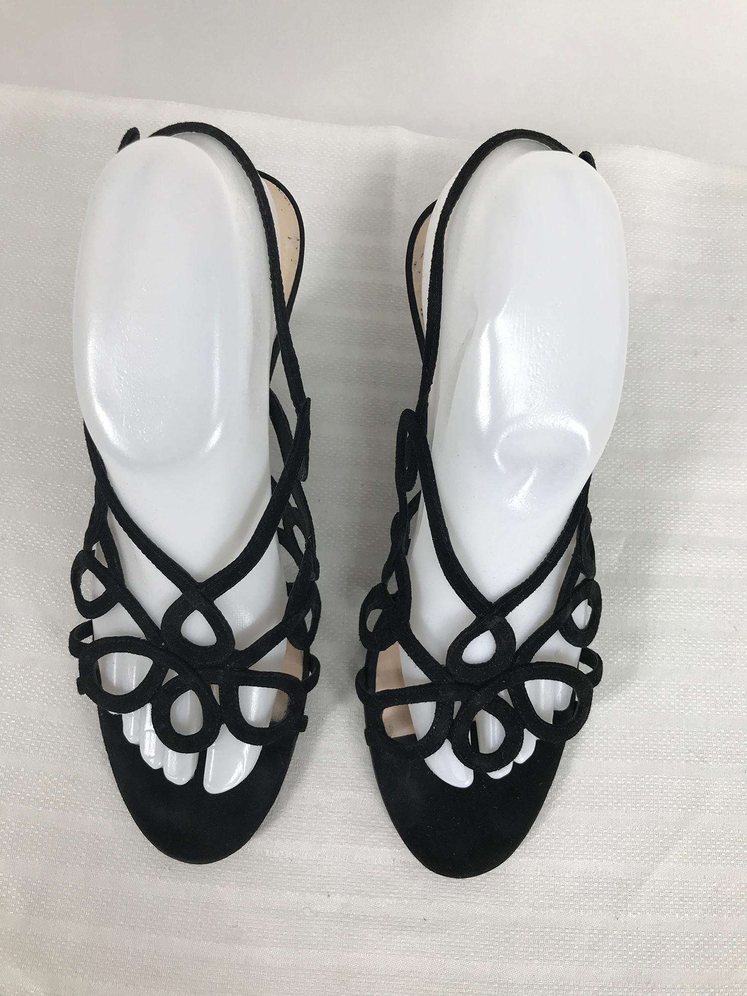 Women's Prada Black Suede Loop High Heel Sandals 38 1/2