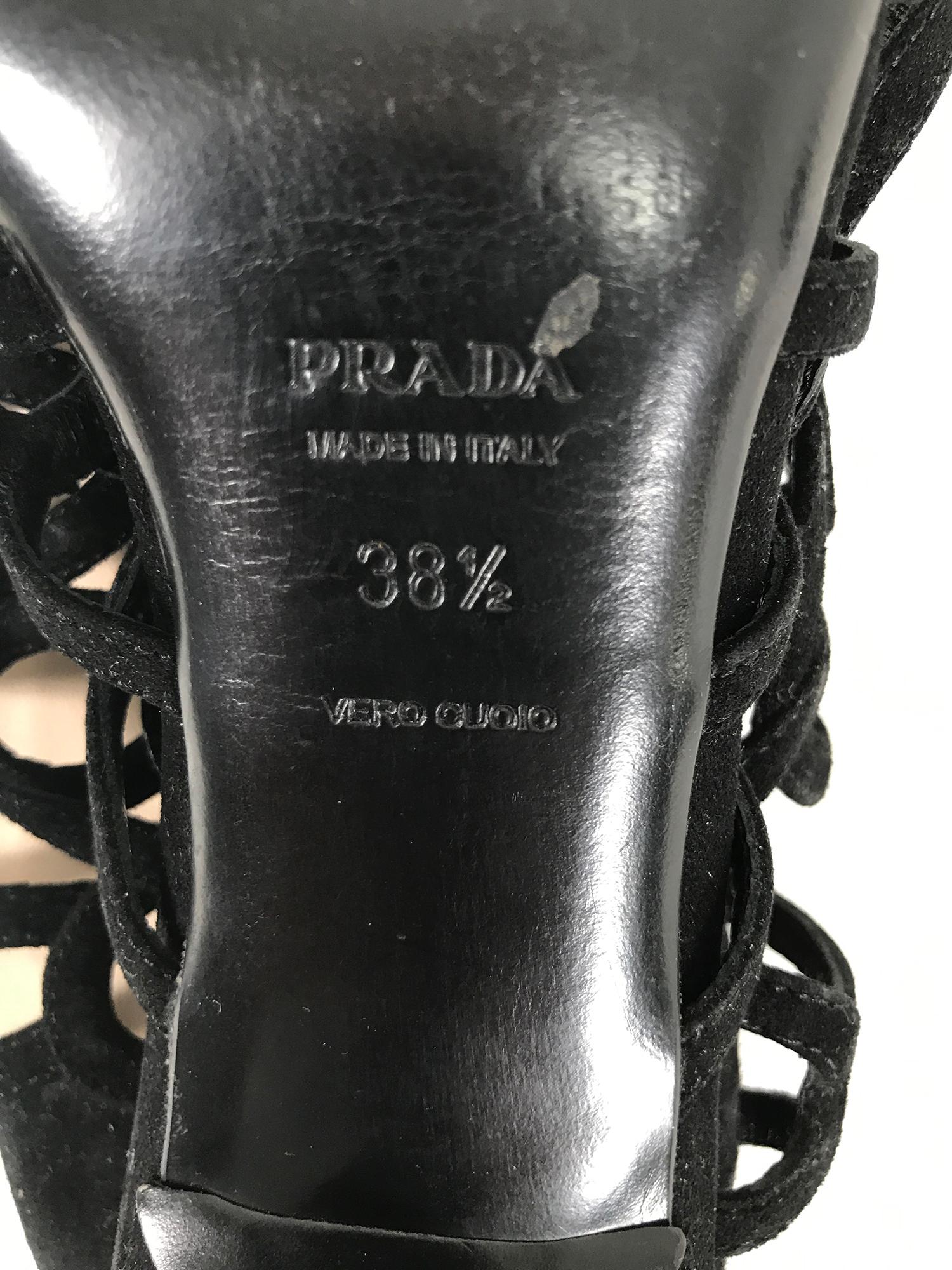 Prada Black Suede Loop High Heel Sandals 38 1/2 2