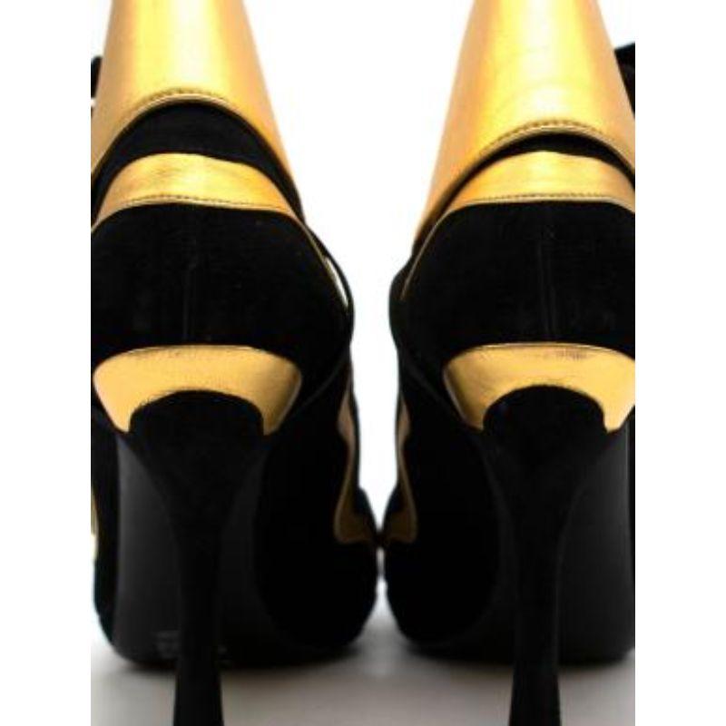 Prada Black Suede & Metallic Gold Heels with Ankle Cuff For Sale 5