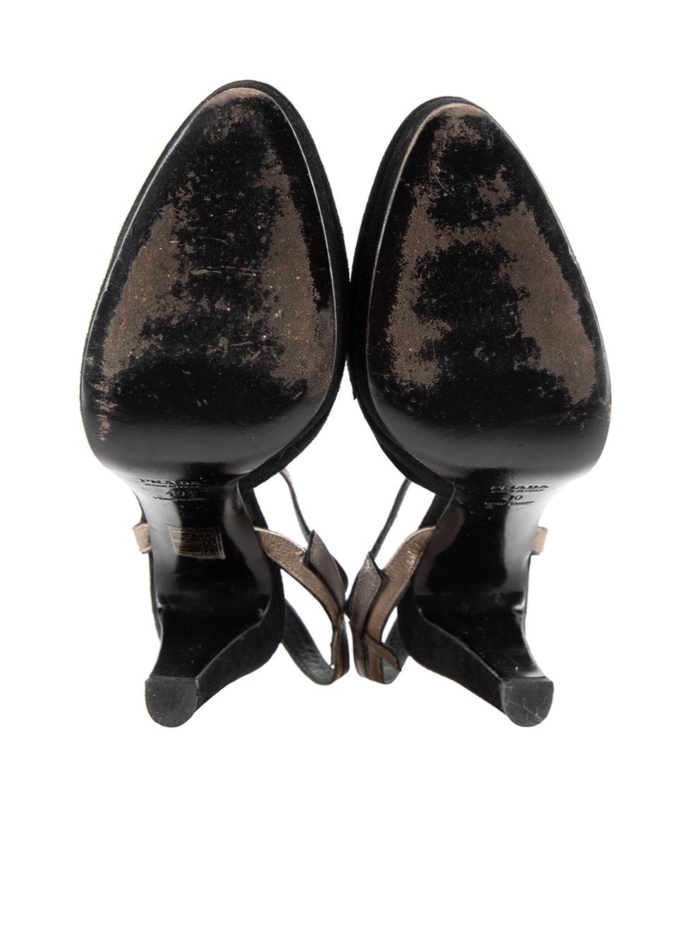 Women's Prada Black Suede Metallic Strap Platform Heels Size IT 40 For Sale