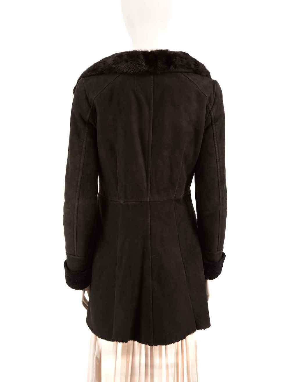 Prada Black Suede Mink Fur Trim Shearling Coat Size M In Excellent Condition In London, GB