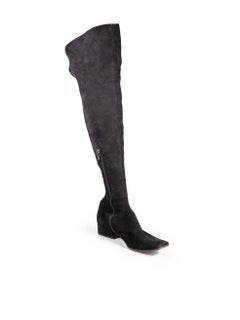 Prada Black Suede Over The Knee Square Toe Boots Size IT 39