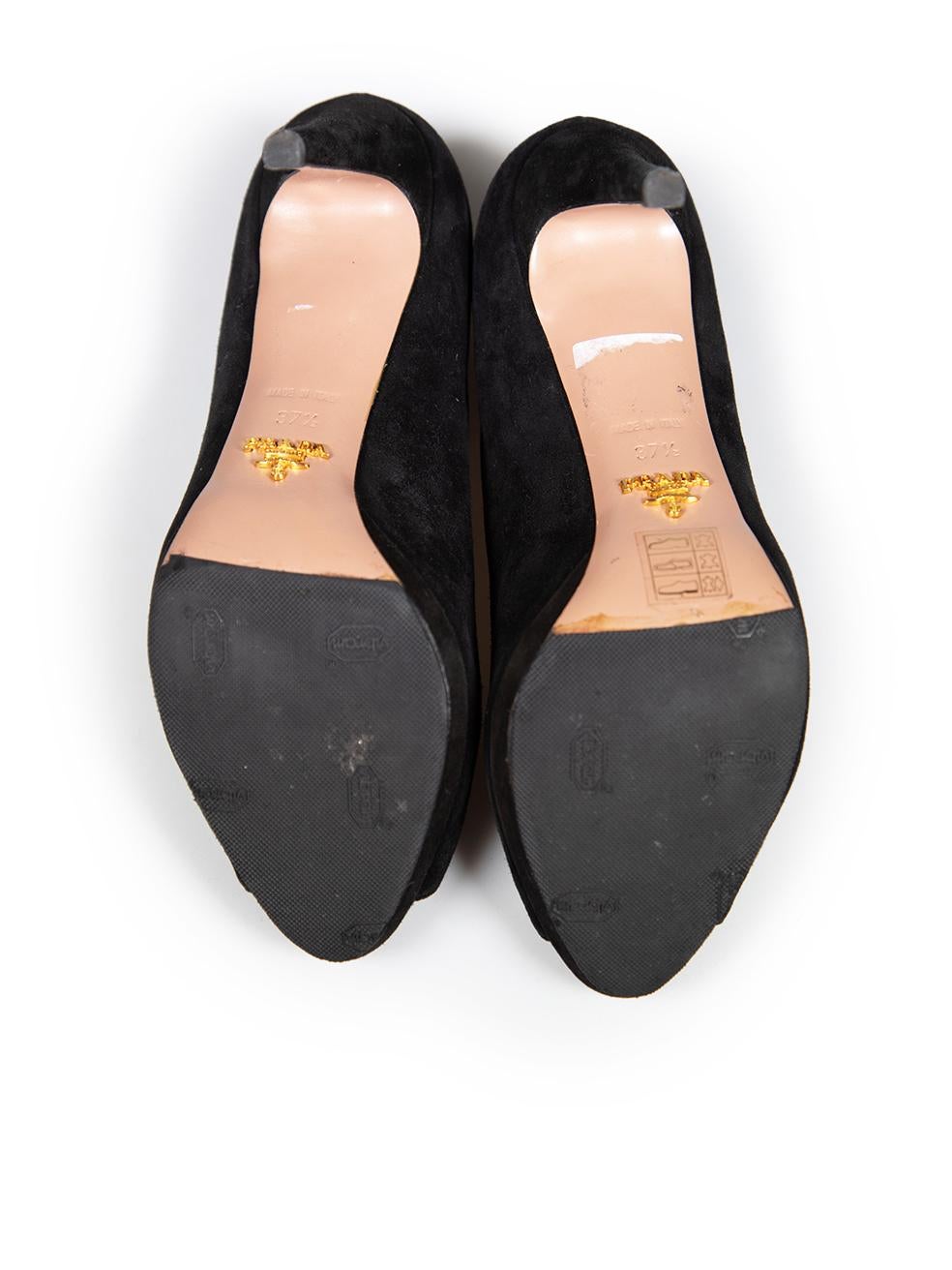 Women's Prada Black Suede Peep Toe High Heels Size IT 37.5