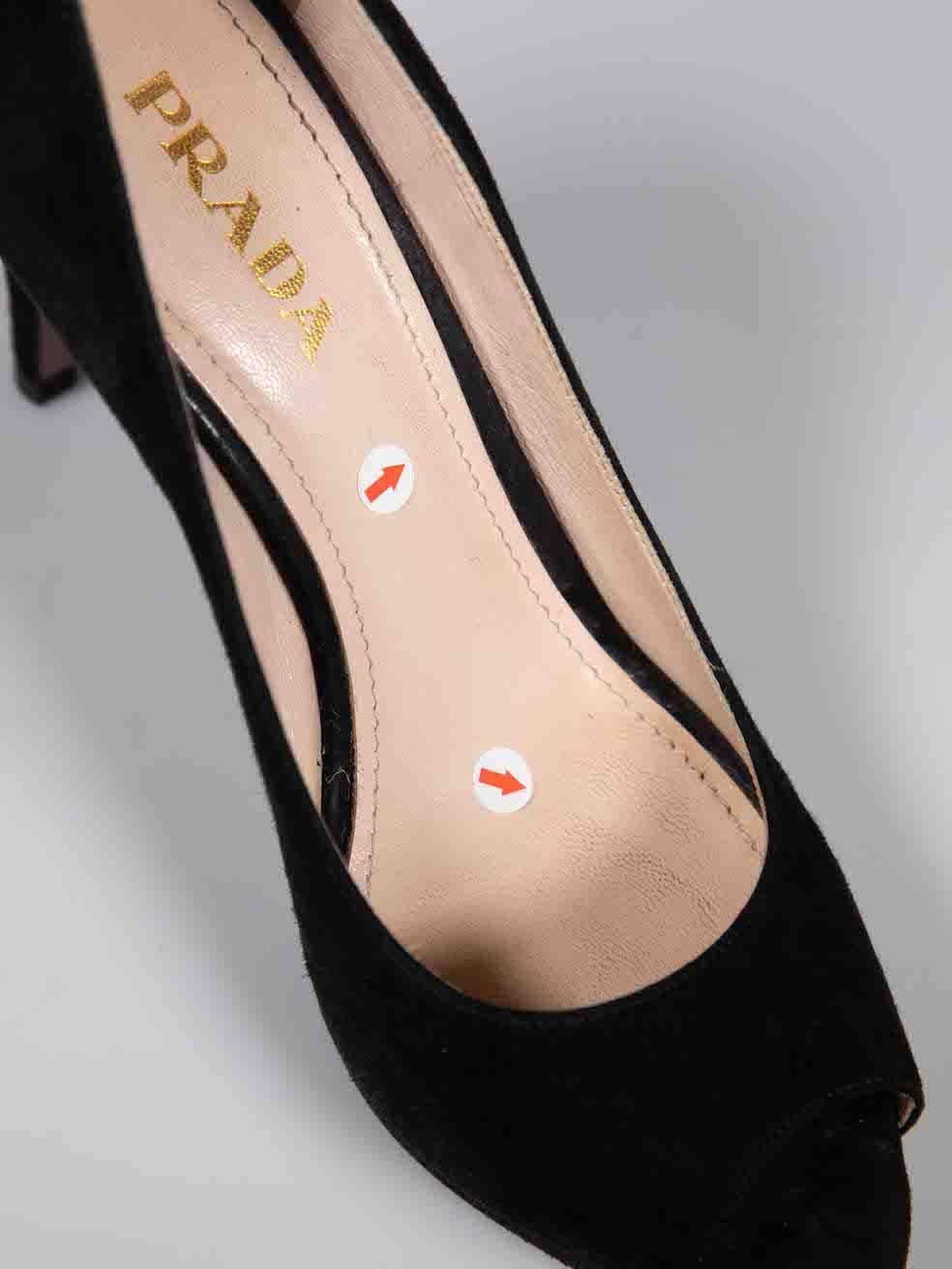 Prada Black Suede Peep Toe High Heels Size IT 37.5 3