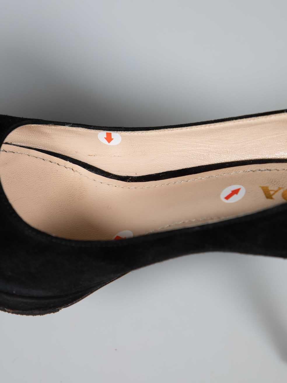 Prada Black Suede Peep Toe High Heels Size IT 37.5 4