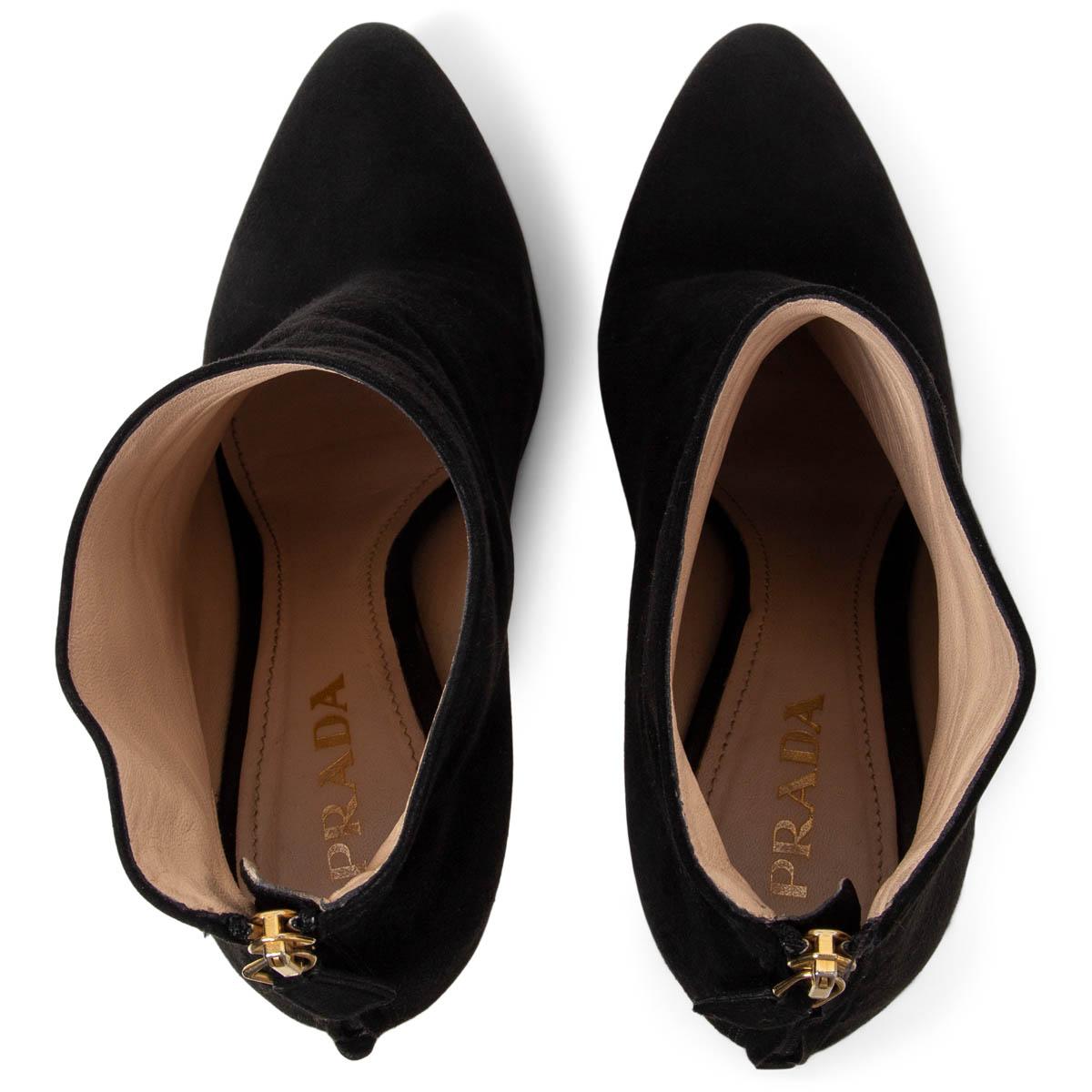 Black PRADA black suede Platform Ankle Boots Shoes 37.5 For Sale