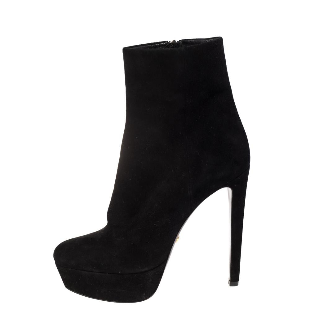 Women's Prada Black Suede Platform Ankle Boots Size 39