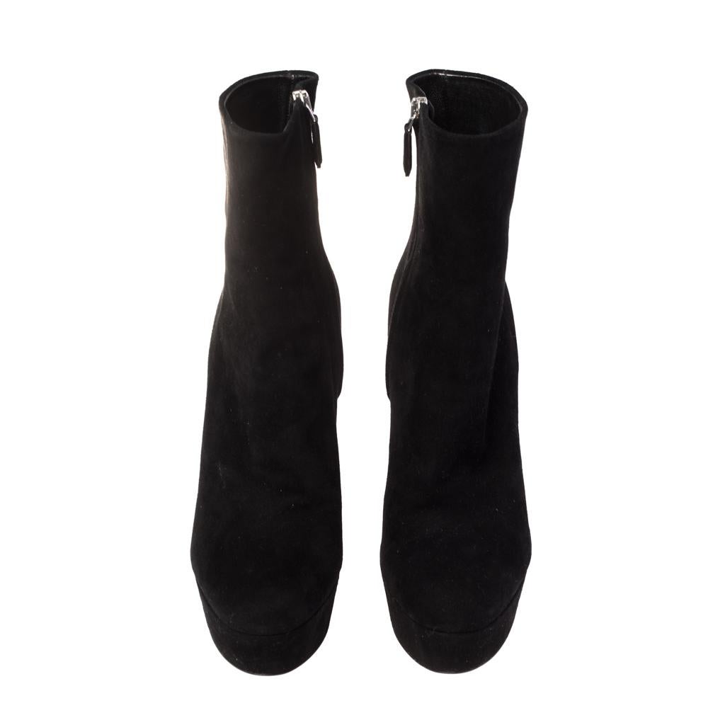 Prada Black Suede Platform Ankle Boots Size 39 3