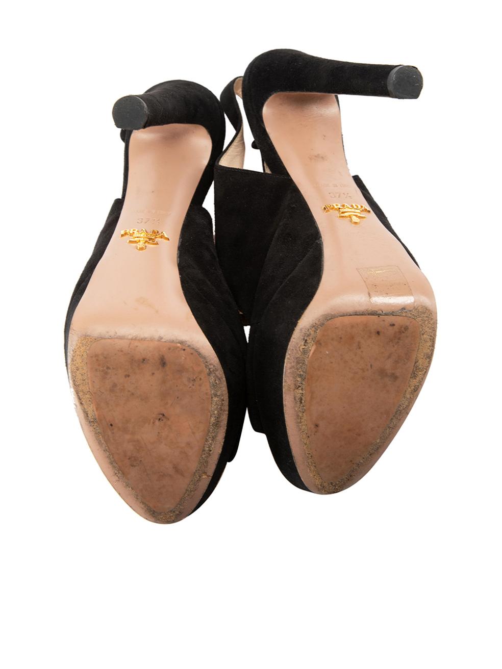 Women's Prada Black Suede Platform Heeled Sandals Size IT 37.5