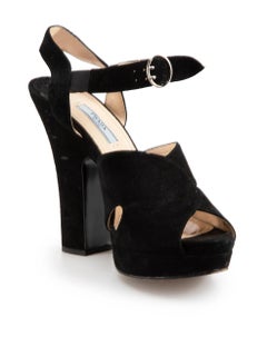 Prada Black Suede Platform Peep Toe Heels Size IT 40