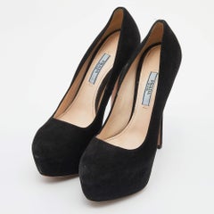 Prada - Escarpins à plateforme en daim noir - Taille 36,5