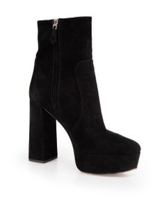 Prada Black Suede Platform Round Toe Boots Size IT 38