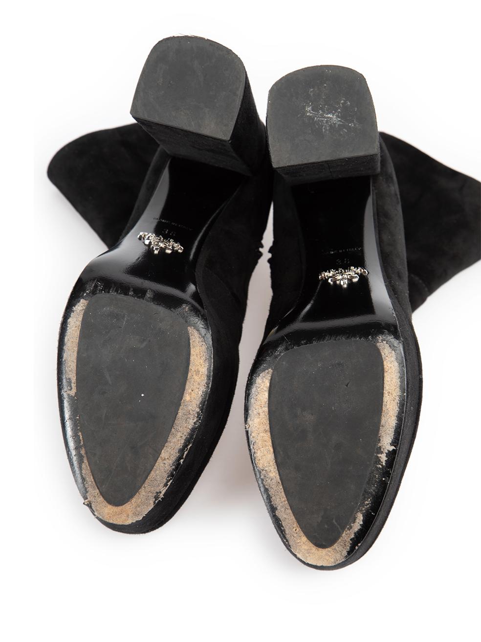 PRADA 26S ROUND TOE FLATS WITH BOW IN BLACK SUEDE