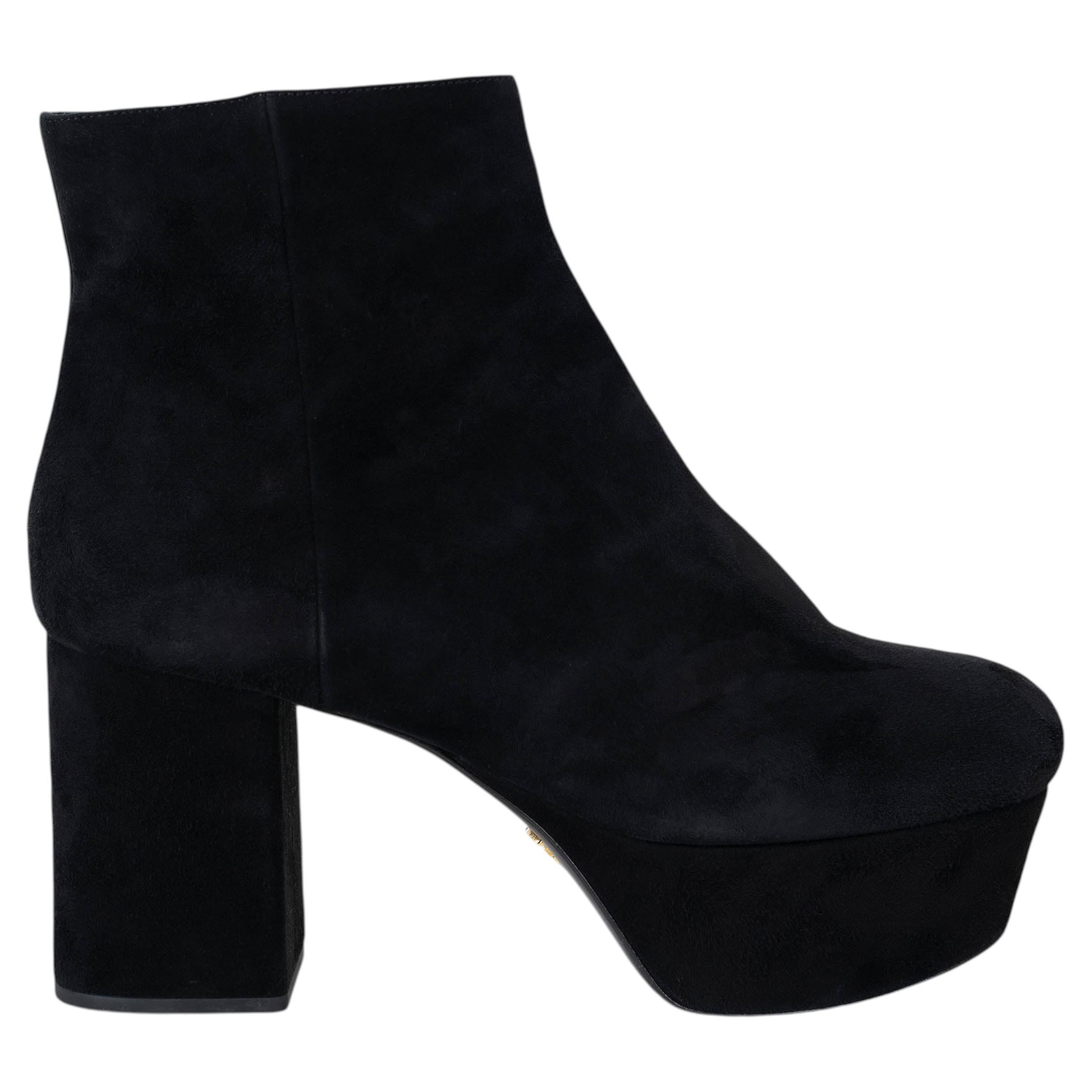 PRADA daim noir PLATFORM Sandales Chaussures 36.5