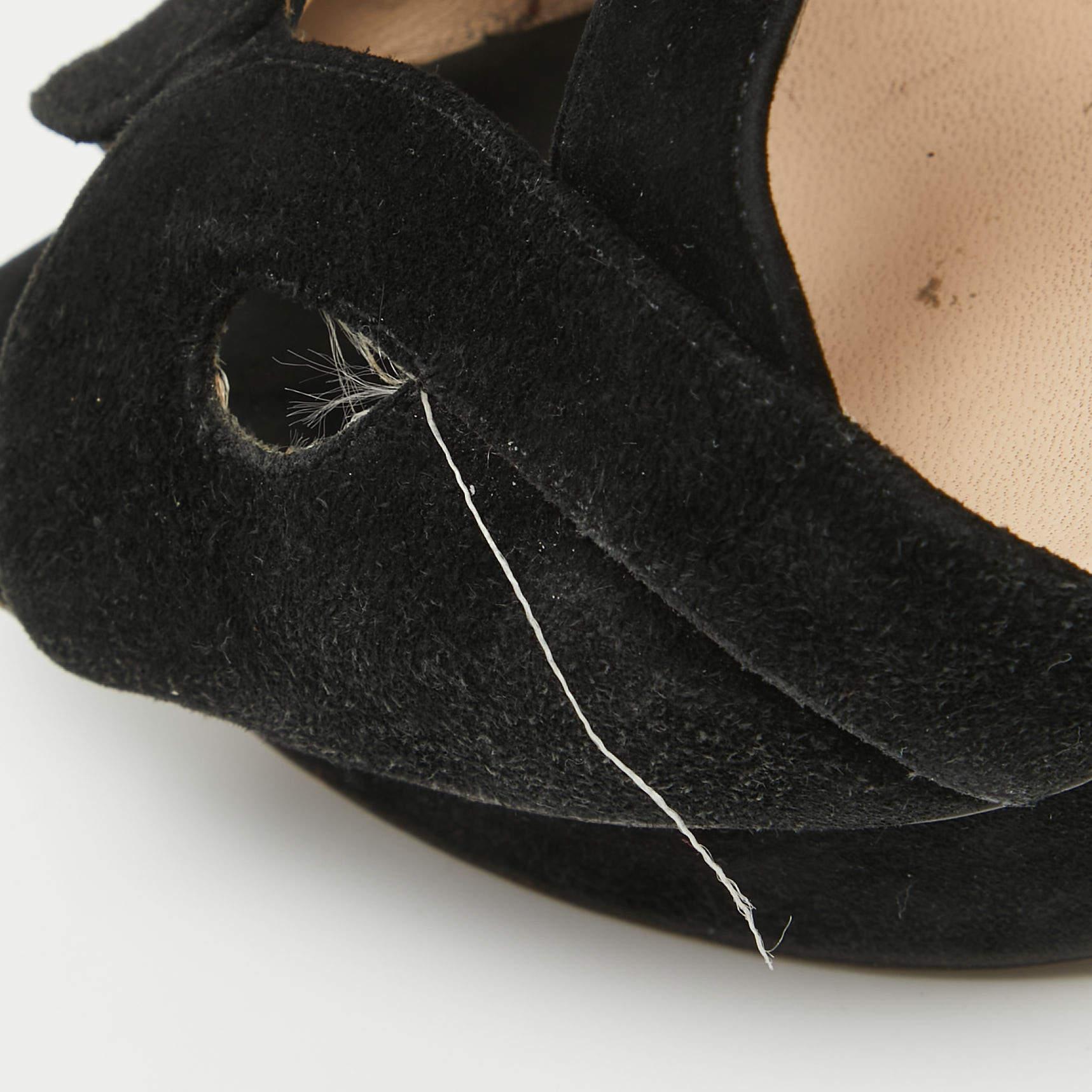 Prada Black Suede Platform Slingback Sandals Size 38 In Fair Condition In Dubai, Al Qouz 2