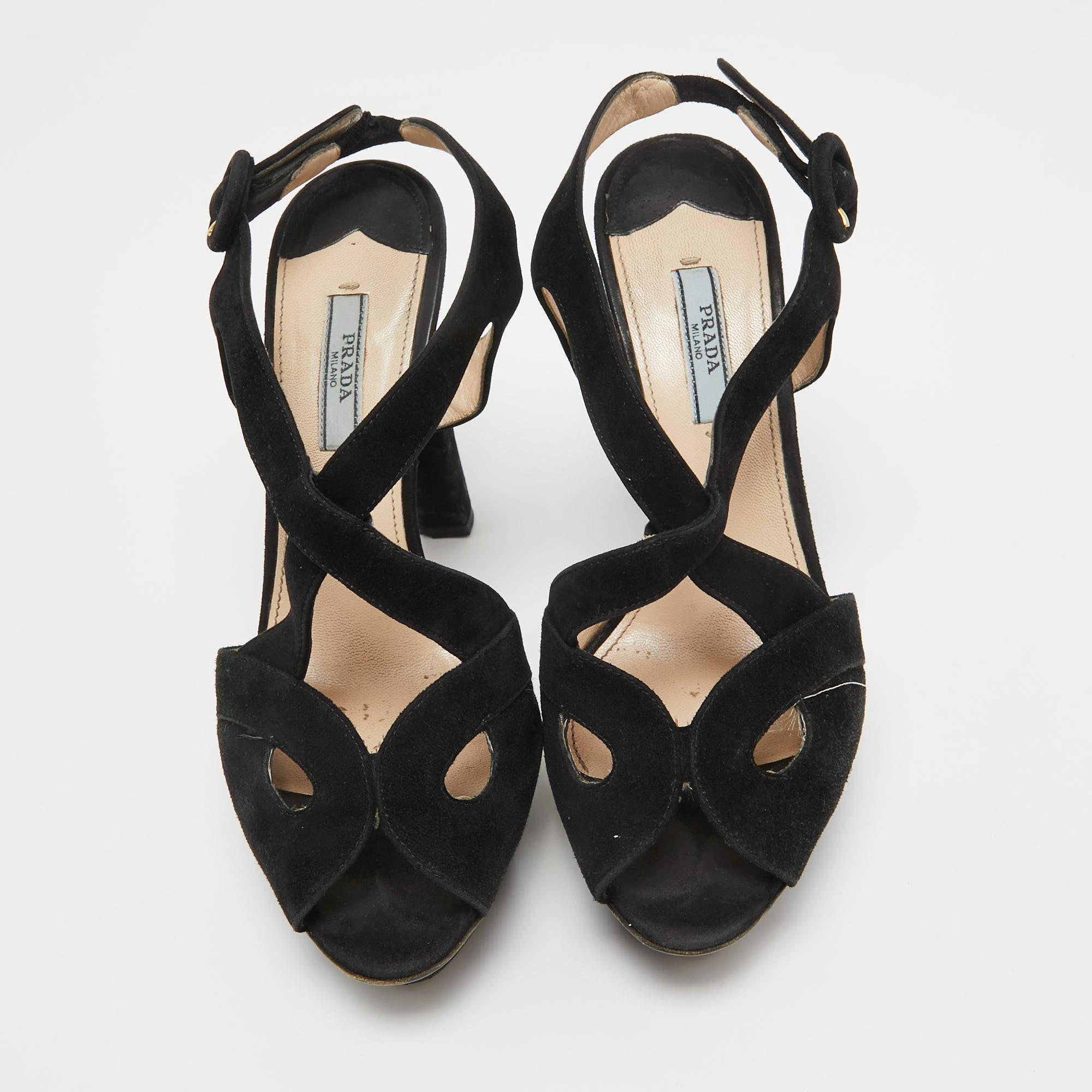 Women's Prada Black Suede Platform Slingback Sandals Size 38