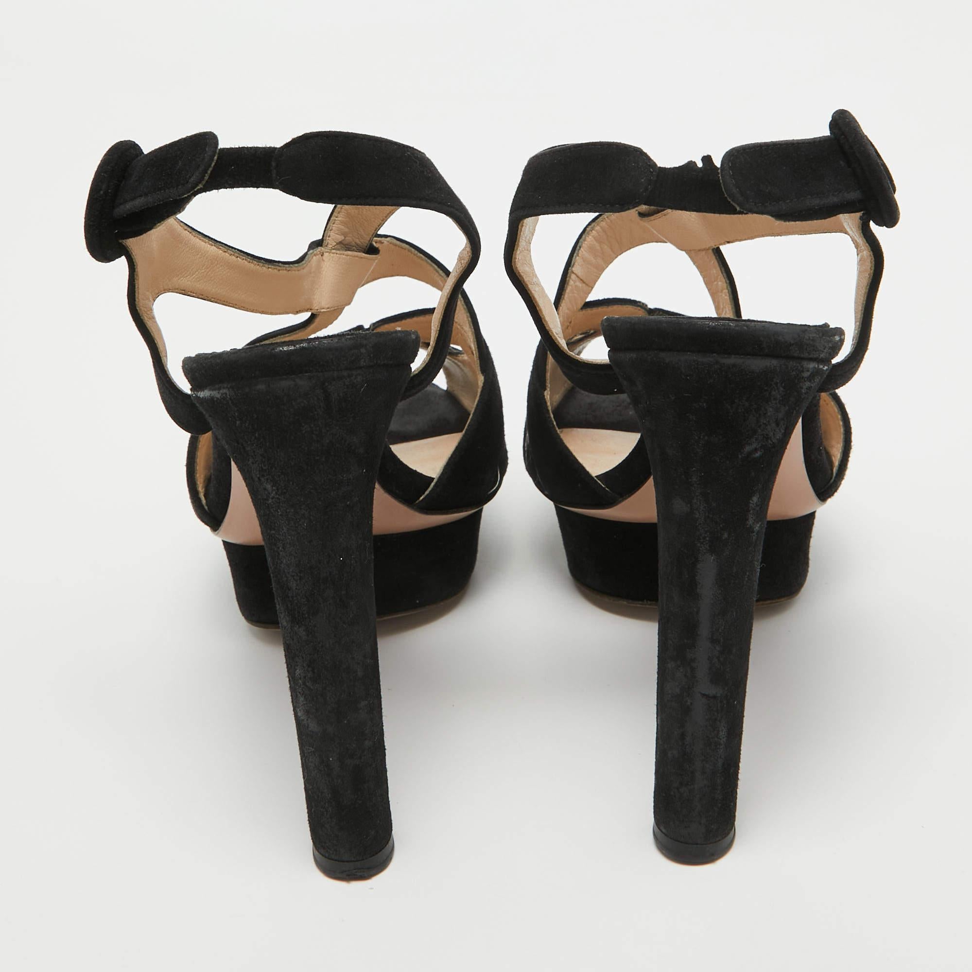 Prada Black Suede Platform Slingback Sandals Size 38 2