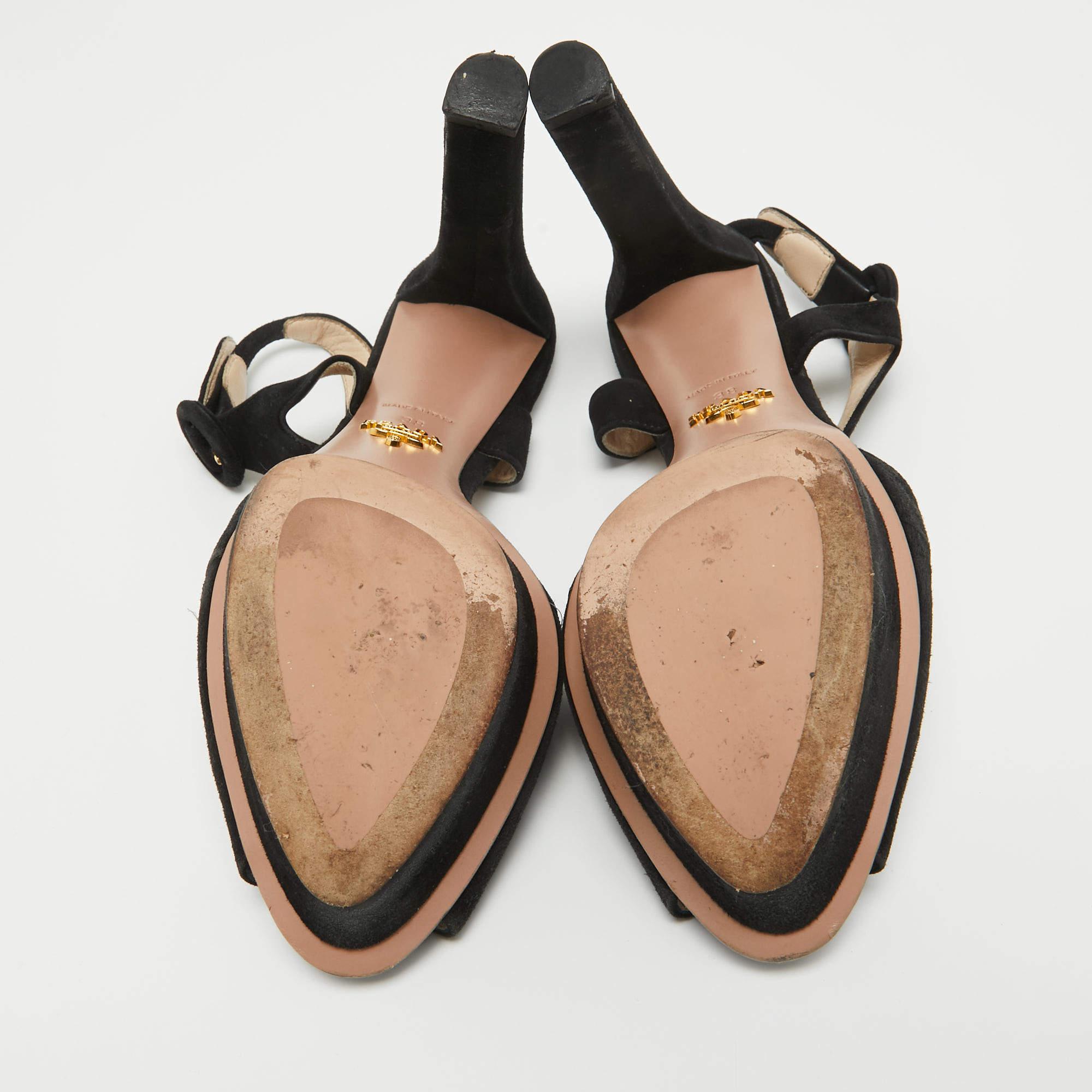 Prada Black Suede Platform Slingback Sandals Size 38 3
